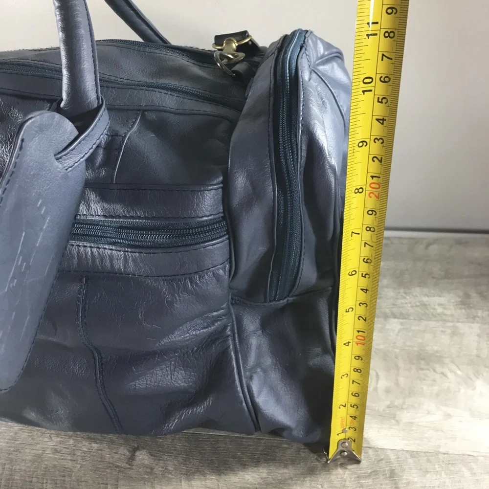 Vtg Gray Leather Duffel Duffle Gym Travel Weekender Everyday Bag Pack Luggage